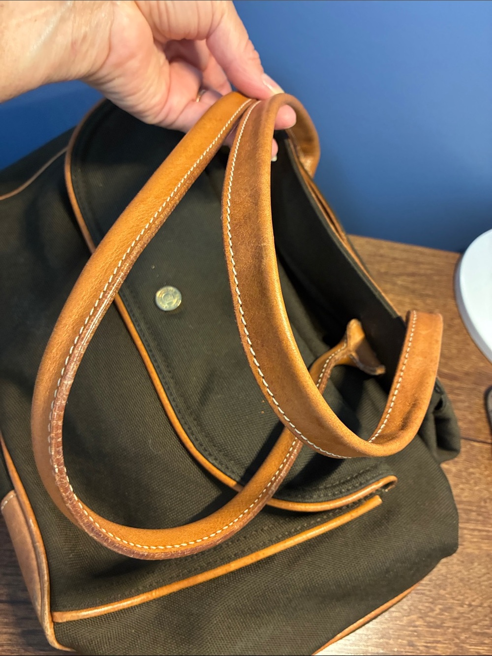 Eric Javits Canvas Tote Bag with Leather Trim - Picture 3 of 9